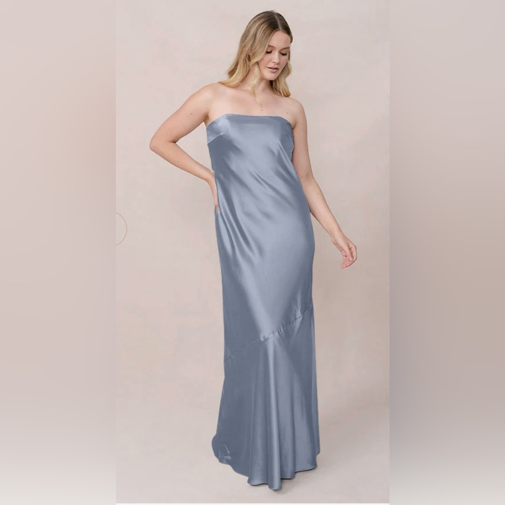 NWT Revelry Leo size 10 French blue satin strapless bridesmaid dress prom formal